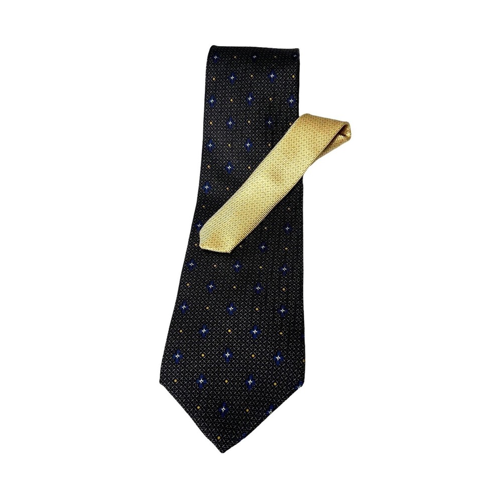 Vintage Tommy Hilfiger 100% Silk Mens Necktie 2 tone Charcoal /Gold  60 in USA‎